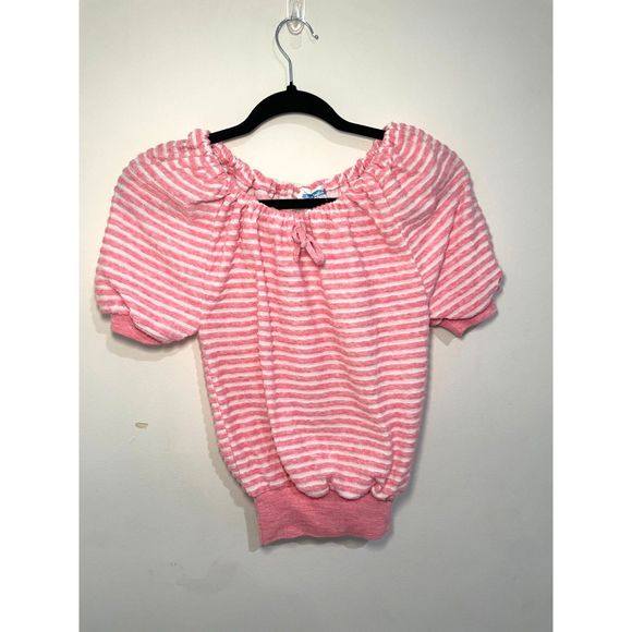 Little Miss Scotch English - Vintage Pink and White Stripe Stretchy Top‎ YS - Picture 1 of 5